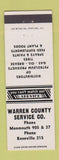 Matchbook Cover Warren County Service oil gas tires Monmouth Roseville IL WHITE