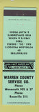 Matchbook Cover Warren County Service oil gas tires Monmouth Roseville IL GREEN