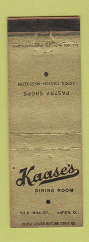 Matchbook Cover - Kaase's Dining Room Akron OH Canton Massillon WEAR
