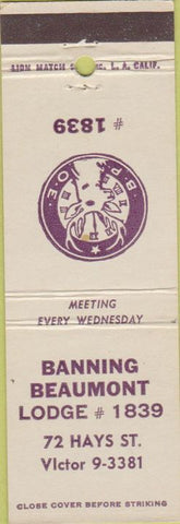 Matchbook Cover - Matchbook Cover Elks Club Banning Beaumont CA