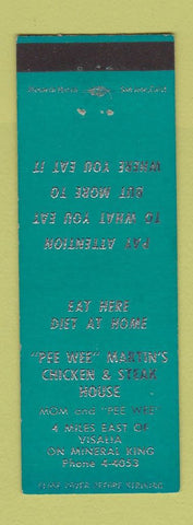 Matchbook Cover - Pee Wee Martin's Chicken Steak House Visalia CA