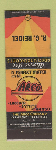Matchbook Cover - Arco Lacquer undercoats Cleveland Los Angels RG Reidel
