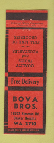 Matchbook Cover - Bova Bros Shaker Heights OH
