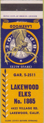 Matchbook Cover - Matchbook Cover Elks Club Lakewood CA
