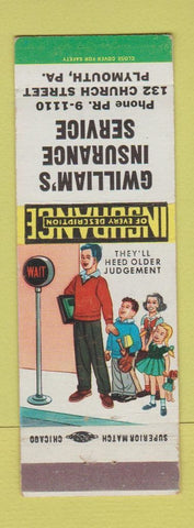 Matchbook Cover - G William's Insurance Plymouth PA