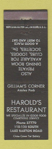 Matchbook Cover - Harold's Restaurant Orlando FL
