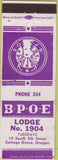 Matchbook Cover - Matchbook Cover Elks Club Cottage Grove OR