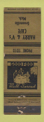 Matchbook Cover - Harry & V's Cafe Greenville MI ADVANCE