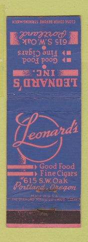 Matchbook Cover - Leonard's Restaurant Portland OR WORN