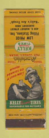 Matchbook Cover - Kelly Tires oil gas Sandusky OH WORN