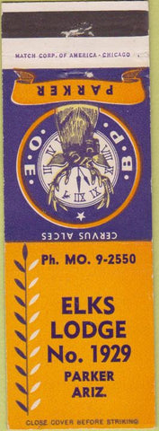 Matchbook Cover - Matchbook Cover Elks Club Parker AZ