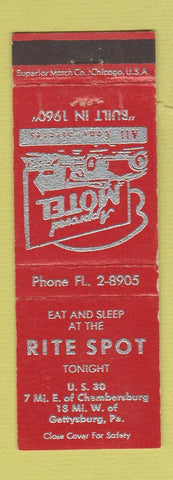 Matchbook Cover - Rite Spot Motel Gettysburg PA
