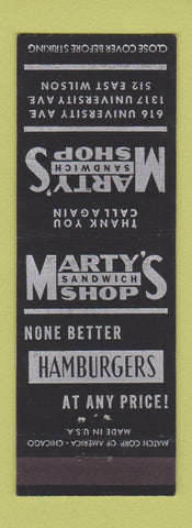 Matchbook Cover - Marty's Sandwich Shop  hamburgers