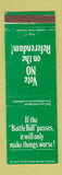 Matchbook Cover - Bottle Bill Anti Bottle and Can Deposits MA? WEAR