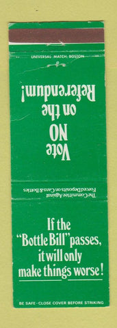 Matchbook Cover - Bottle Bill Anti Bottle and Can Deposits MA? WEAR
