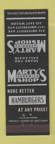 Matchbook Cover - Marty's Sandwich Shop  hamburgers