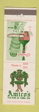 Matchbook Cover - Amico's Restaurant Italian Parma OH Leaning Tower of Pisa
