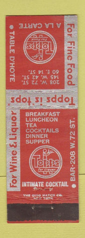 Matchbook Cover - Topps Restaurant New York City