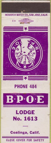 Matchbook Cover - Matchbook Cover Elks Club Coalinga CA