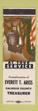 Matchbook Cover - Everett Ariss Treasurer Calhoun County MI election
