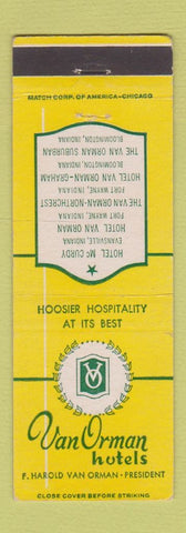 Matchbook Cover - Van Orman Hotels Evansville Fort Wayne Bloomington IN