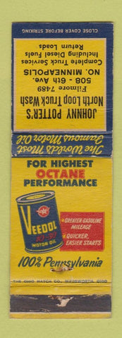 Matchbook Cover - Veedol oil gas Tydol North Minneapolis MN WORN