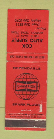 Matchbook Cover - Champion Spark Plugs Morton TX WORN