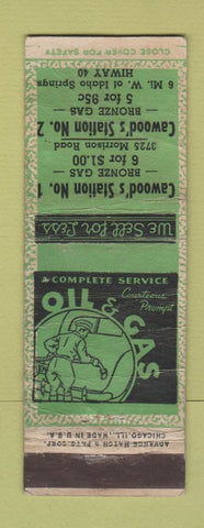 Matchbook Cover - Cawood's oil gas Idaho Springs Colorado? ADVANCE POOR