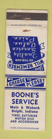 Matchbook Cover - Boone's Service Delphi IN oil gas? WEAR