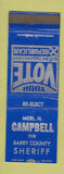 Matchbook Cover - Merl Campbell Barry County Sheriff WEAR election