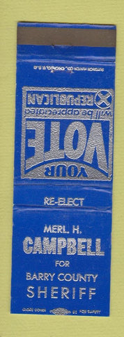 Matchbook Cover - Merl Campbell Barry County Sheriff WEAR election
