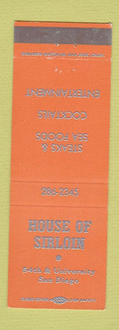 Matchbook Cover - House of Sirloin San Diego CA restaurant