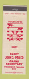 Matchbook Cover - John Pricco Grand Secretary Election