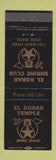 Matchbook Cover - El Korah Temple Shriners Bosie ID WEAR