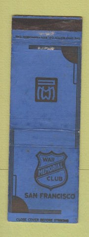 Matchbook Cover - War Memorial Club San Francisco CA WORN