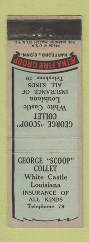 Matchbook Cover - George Scoop Collet Insurance White Castle LA low phone #