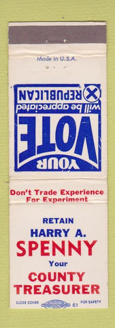 Matchbook Cover - Harry Spenny County Treasurer Election