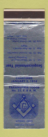 Matchbook Cover - Paramuthia Lodge Sesquicentennial  Athens OH