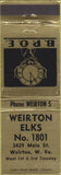 Matchbook Cover - Matchbook Cover Elks Club Weirton WV