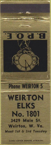 Matchbook Cover - Matchbook Cover Elks Club Weirton WV