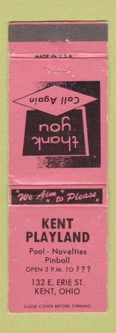 Matchbook Cover - Kent Playland billiardes pinball Kent OH WEAR