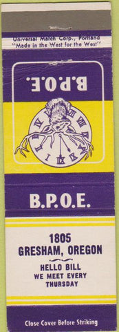 Matchbook Cover - Matchbook Cover Elks Club Gresham OR