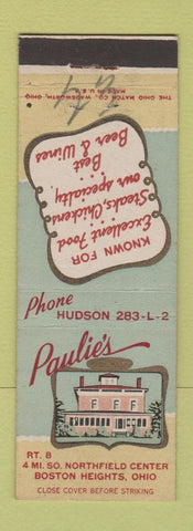 Matchbook Cover - Paulie's Restaurant Boston Heights OH WRITING