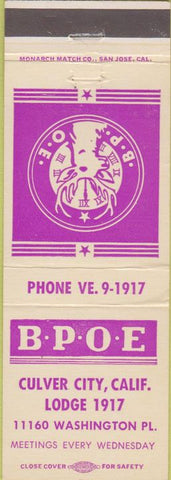 Matchbook Cover - Matchbook Cover Elks Club Culver City CA