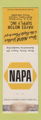 Matchbook Cover - NAPA Auto PARts Hayes Motor Washington IN WORN