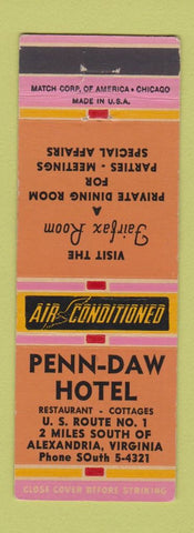 Matchbook Cover - Penn Daw Hotel Alexandria VA