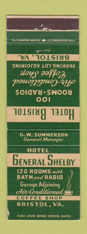Matchbook Cover - Hotel General Shelby Bristol VA