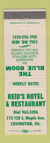 Matchbook Cover - Reid's Hotel Restaurant Covington VA