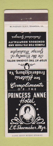 Matchbook Cover - Princess Anne Hotel Fredericksburg VA