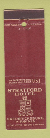 Matchbook Cover - Stratford Hotel Fredericksburg VA